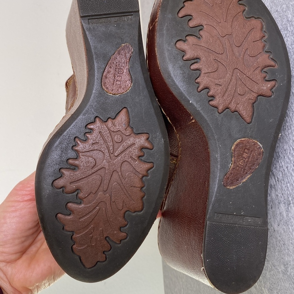 Born Brown Leather Clog Wedge Heels Mules Size 8 -100% leather - Picture 5 of 6